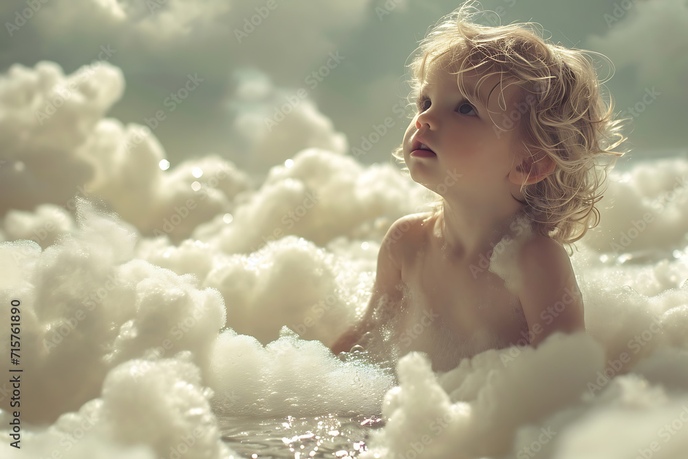 small child sitting in foam  