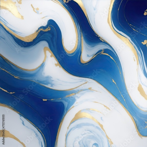 Blue and White marble background with gold brushstrokes