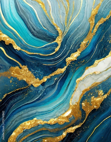 Luxury background like the texture of marble stone in blue and gold colors. Background texture. Natural pattern - abstract surface stone. Art decoration - paper, walls, architectural elements.