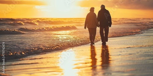 A joyful elderly couple wal...