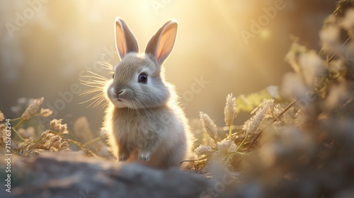 Cute bunny in the forest during spring.