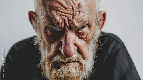 Photo of angry old man pensioner unhappy mad crazy conflict disagreement