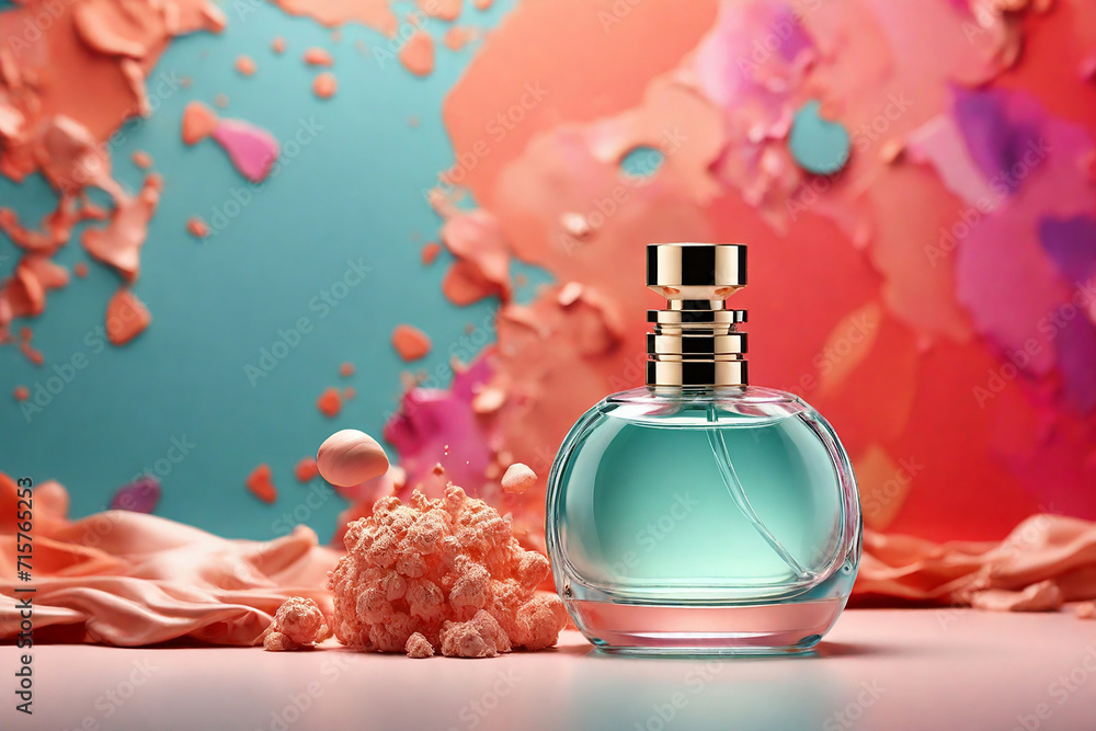 Product mockup for perfume bottle on bright abstract background. Product mockup for perfume bottle on bright abstract background.