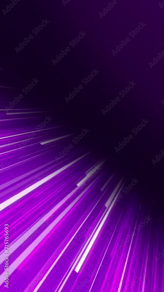 Background of purple and white neon bright lines coming from front to back and fading at center creating a diagonal dark shadow line. Stream of glowing fast moving speed lines. Background of purple and white neon bright lines coming from front to back and fading at center creating a diagonal dark shadow line. Stream of glowing fast moving speed lines.
