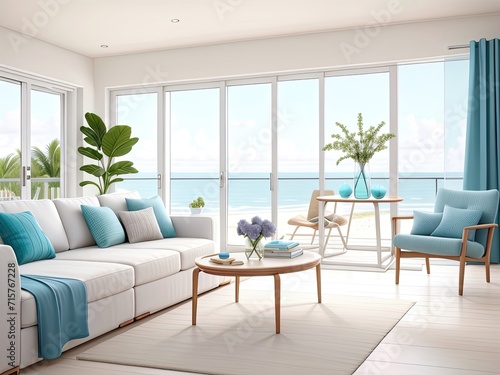 Modern living room interior design in a coastal style property. © REZAUL4513