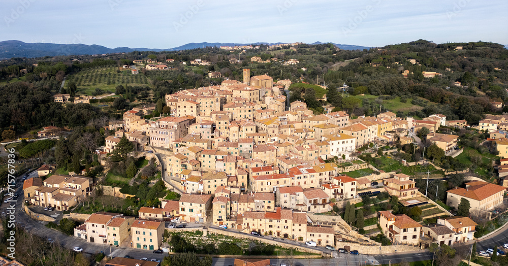 Casale Marittimo Tuscany Italy aerial view of the town