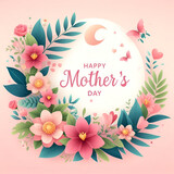 A minimalist illustration for mothers day celebration in floral background, Mother's day typography