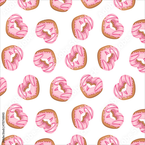 Fototapeta Naklejka Na Ścianę i Meble -  Pattern of donut hearts on a white background. Vector color image.