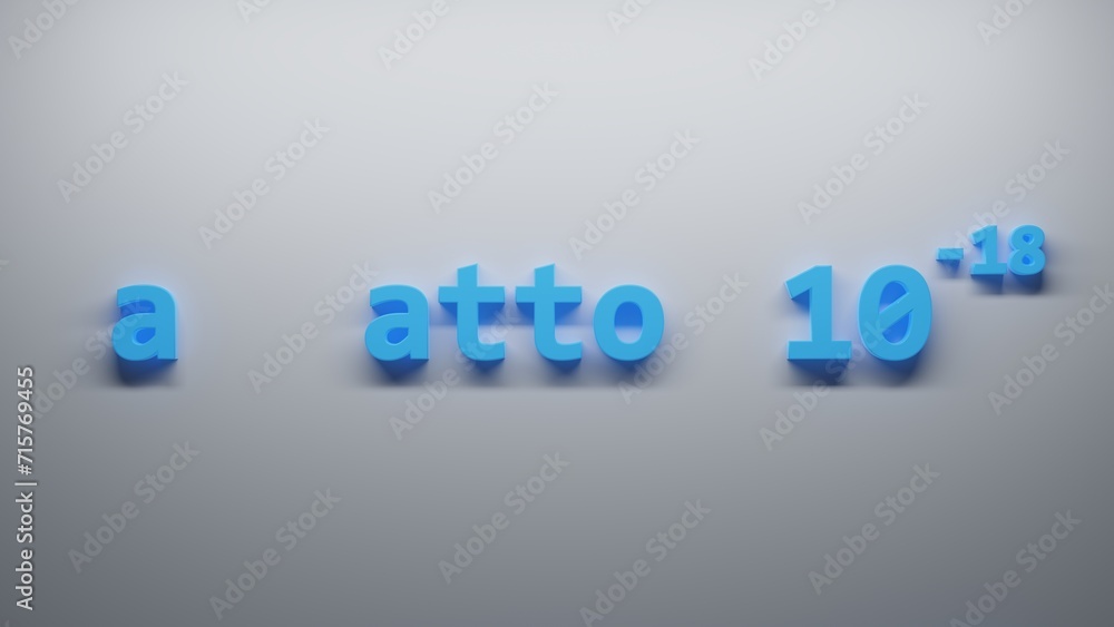 a atto 10 -18 Metric Prefixes numbers - 3D render illustration - white background a atto 10 -18 Metric Prefixes numbers - 3D render illustration - white background