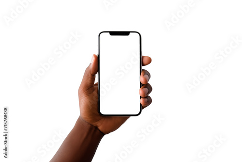 Black Person's Hand, Holding a Modern Smartphone. Transparent Background