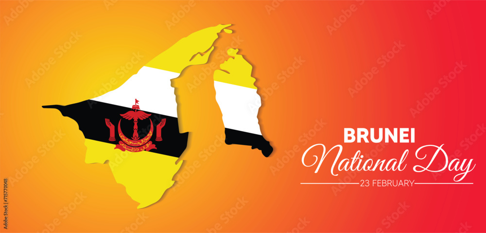 Brunei national day 23 Feb flag map vector poster