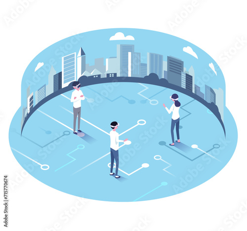 vector virtual l reality isometric illustration of working poeple