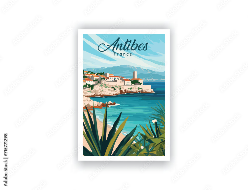 Antibes, France. Famous Tourist Destinations Posters Art Prints Wall Art and Print Set Abstract Travel for Hikers Campers Living Room Decor