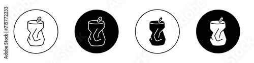Empty can soda icon. crush beer can vector logo symbol in black filled and outlined style. photo