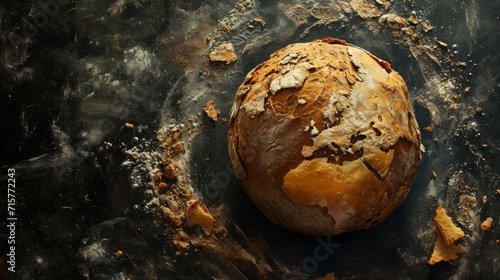 Fototapeta Naklejka Na Ścianę i Meble -  Planet earth made of bread. View from space to earth. Space baking