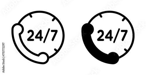 
24 7 Emergency call services icon set. 24h call assistance vector logo symbol in black filled and outlined style. telemarketing call center support icon. photo