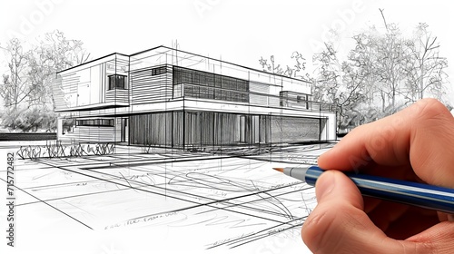 Architecht drawing a sketch for a new house generative ai