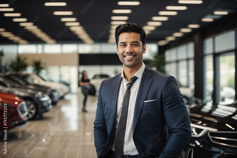 businessman portrait in a car showroom