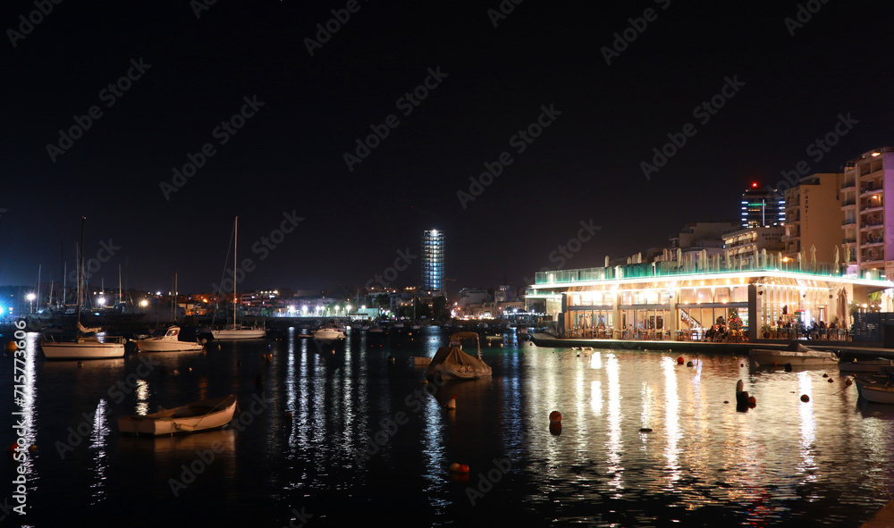 Marina in downtown at evening time in Sliema, Malta