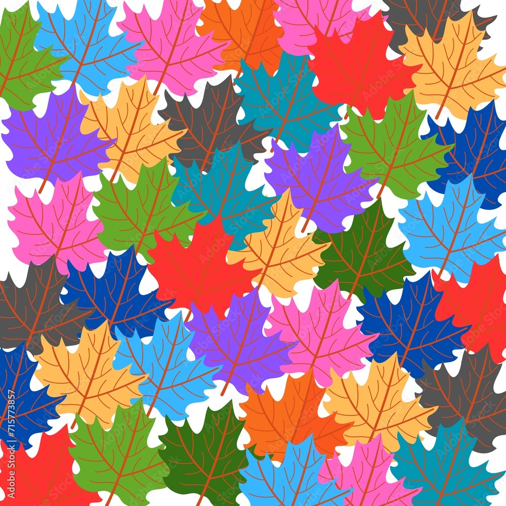 Multi Color Maple Leaves Background, Organic Fabric Design 
