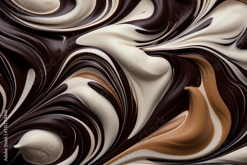 A mix of dark, milk, and white chocolate swirled together, creating a visually captivating and deliciously tempting background.