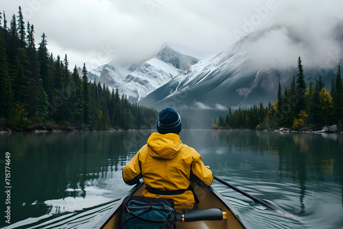 Adventurous Escape: Paddling Through Calm Waters and Snowy Peaks © czfphoto