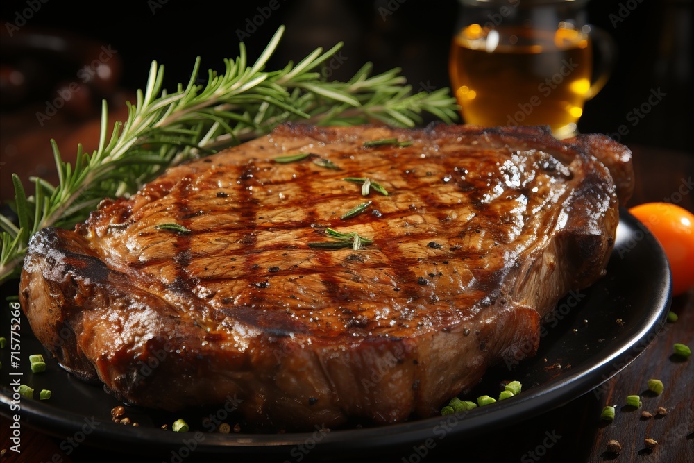 Juicy T-bone steak cooked to perfection on a table. Juicy T-bone steak cooked to perfection on a table.