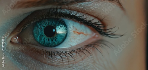  a close up of a person's blue eye with blood on the outside of the iris and part of the iris of the eye visible part of the eye.