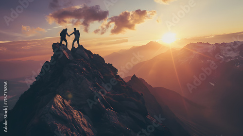 Peak Sunrise: Climbers Reaching for Each Other photo