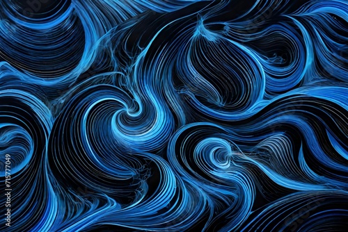Electric blue waves of energy on a black canvas