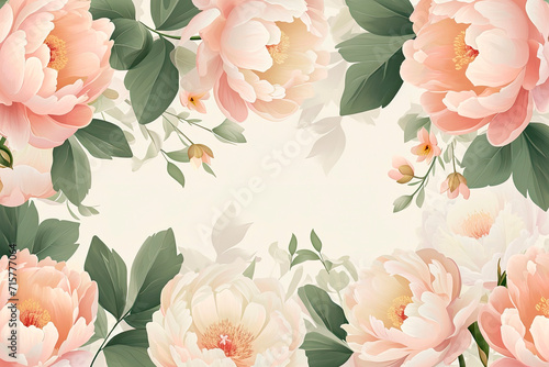 Abstract floral art background template botanical watercolor, Vector floral illustrations of buds, leaves, pastel tones,frame, seamless pattern, peony for wedding invitation, greeting card or poster