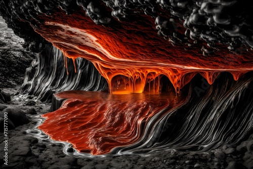 Liquid magma flowing beneath a crystalline surface
