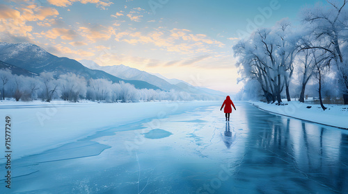 Winter Wonderland: Skating on a Frozen River at Dusk