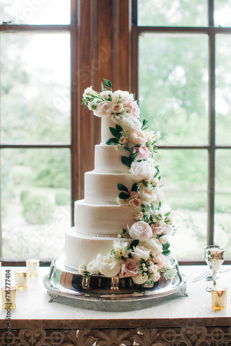 wedding cake decorated with flowers