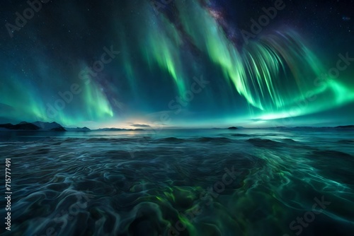 Abstract auroras shimmering in a virtual sea
