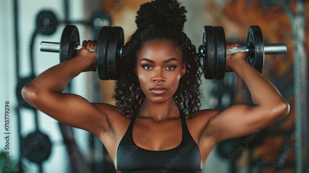 african american woman doing exercises with dumbbells in the gym african american woman doing exercises with dumbbells in the gym