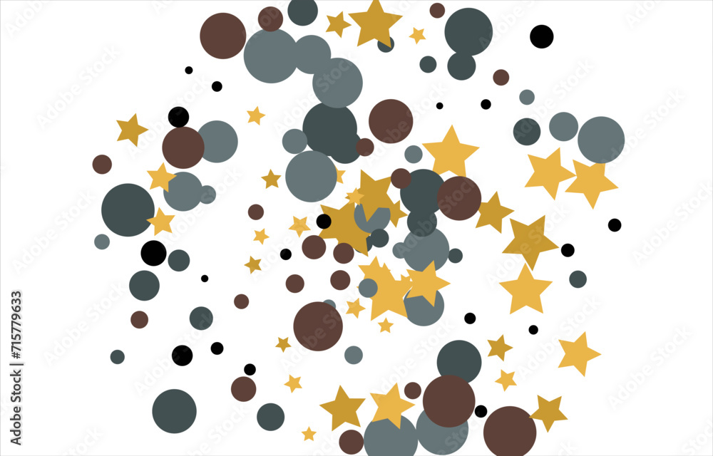 Fototapeta premium Gold, blue, brown, black confetti with circles and stars. Cosmic shine. Christmas abstract pattern. Beautiful illustration for postcard, banner, web. Background for the image. Vector illustration