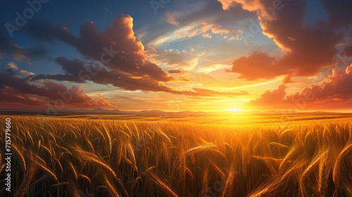 Wheat field at sunset. Panoramic view. © Dzmitry