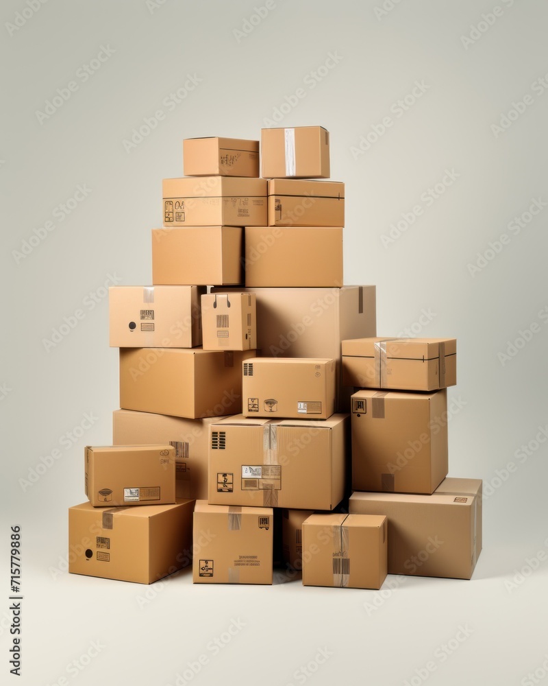Fototapeta premium Stack of cardboard boxes on a light background. 3d rendering.