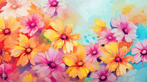 beautiful painting floral background with many different colored flowers. © Dzmitry