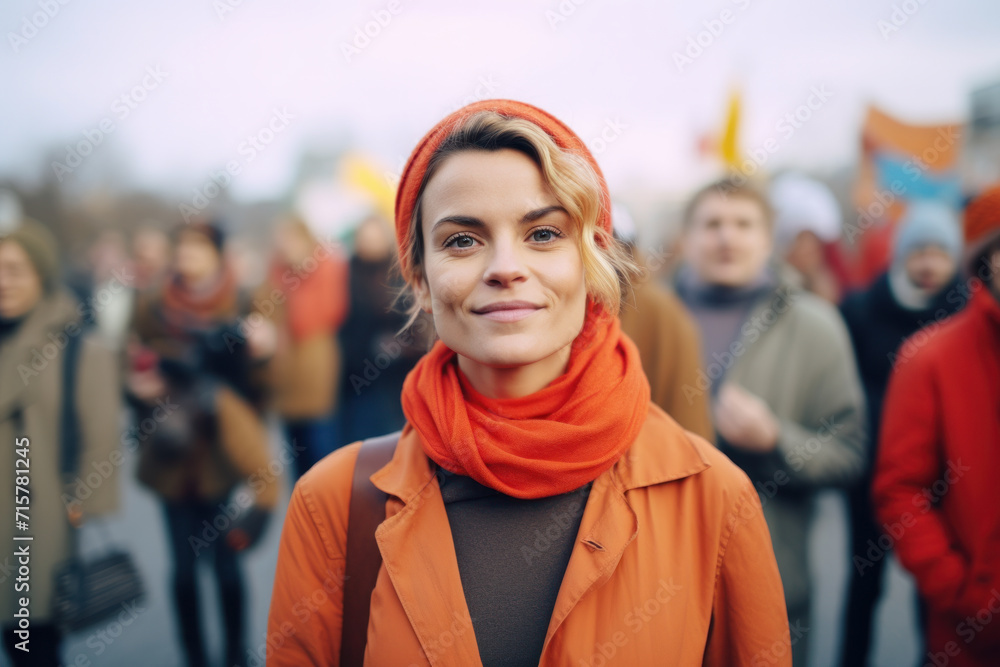 Portrait of fiminism woman stands in solidarity for women's rights and endependence on 8 March