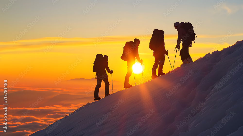 Glowing Success: Mountaineers' Teamwork Shines on a Majestic Horizon