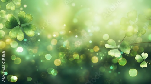 St. Patrick's Day background with shamrock and bokeh.