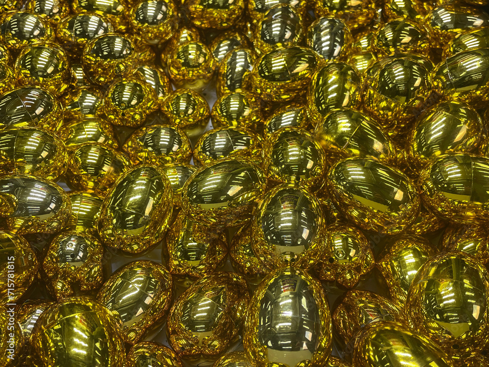Abstract shiny golden prize eggs in amusement arcade