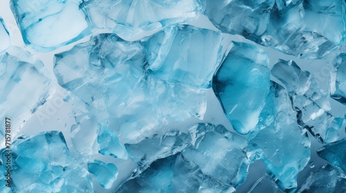 Clear blue ice texture with cracks on the surface, abstract background of winter ice