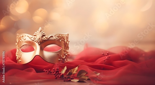 Photo of elegant and delicate venetian mask over holiday lights background.