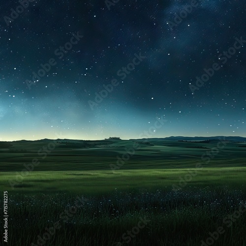 Night sky with the Milky Way and stars over the field. AI generated illustration