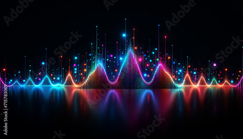 colorful equalizer frequency wave illuminated against a black background representing a bassy music pattern in a dynamic