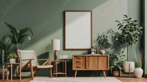 beautiful interior design furniture with mockup poster artwork with border frame interior house template for your design clean minimalist style decoration home interior background ideas photo