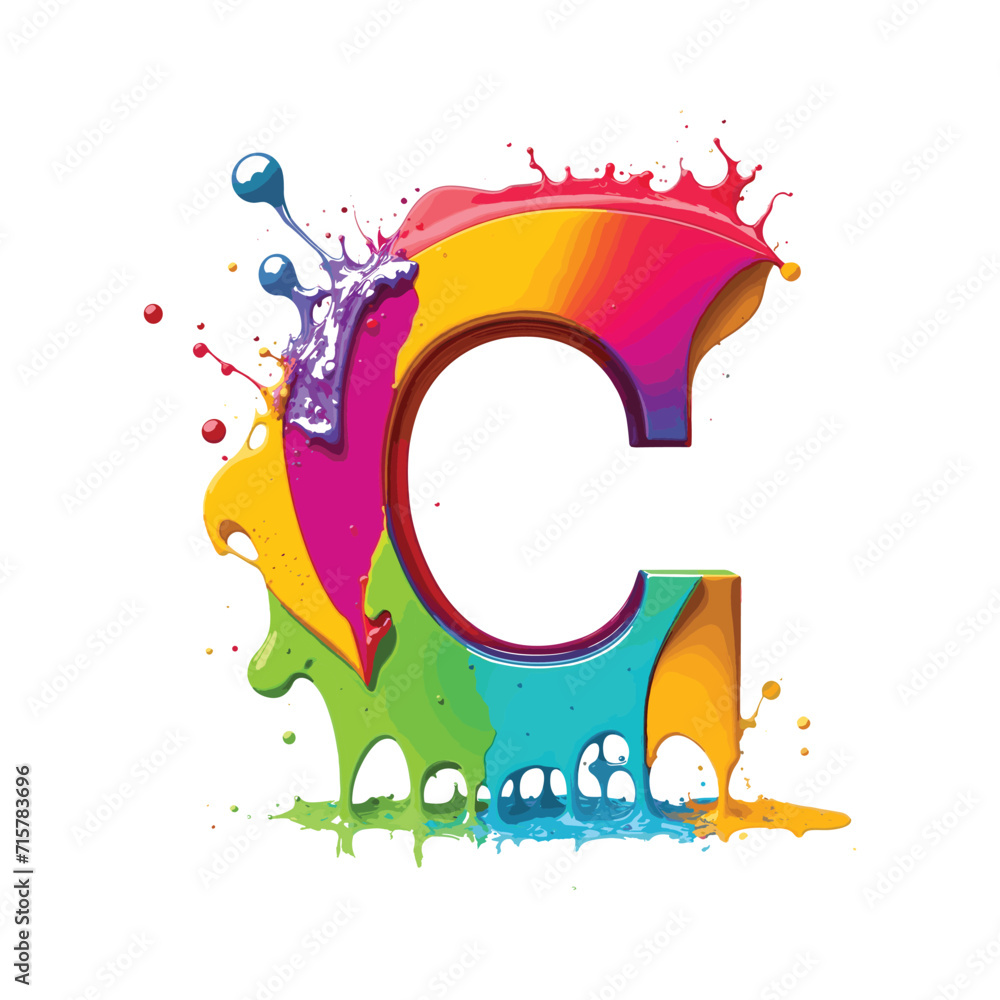 Realistic C letter with color splash on white background, rainbow ...